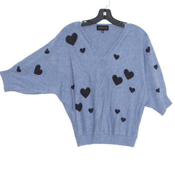 Sweater Heart Valentines Cottage Coquette Romantic Retro Kawaii Fairy Blue Large - Picture 6 of 6